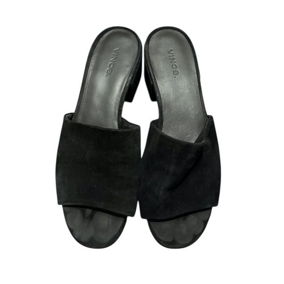 Vince Rachelle 2 Suede Block Heel Slide Sandals Black Size 7.5 - Picture 1 of 10